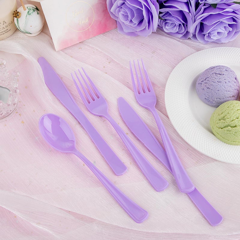 WDF 160 Piece Purple Plastic Silverware - Heavy Duty Purple Silverware Includes 80 Forks  40 Spoons  40 Knives  Lavender Plastic Utensils Perfect for Wedding  Party - Image 3