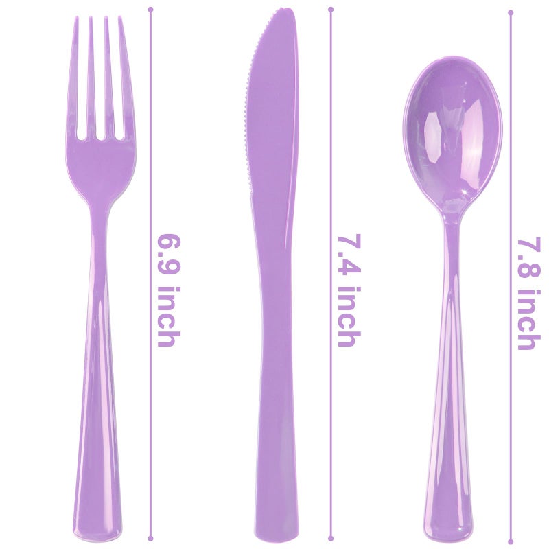 WDF 160 Piece Purple Plastic Silverware - Heavy Duty Purple Silverware Includes 80 Forks  40 Spoons  40 Knives  Lavender Plastic Utensils Perfect for Wedding  Party - Image 1