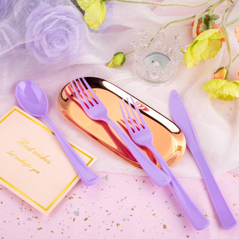 WDF 160 Piece Purple Plastic Silverware - Heavy Duty Purple Silverware Includes 80 Forks  40 Spoons  40 Knives  Lavender Plastic Utensils Perfect for Wedding  Party - Image 2