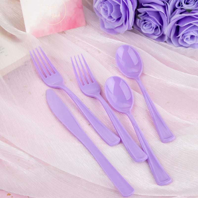 WDF 160 Piece Purple Plastic Silverware - Heavy Duty Purple Silverware Includes 80 Forks  40 Spoons  40 Knives  Lavender Plastic Utensils Perfect for Wedding  Party - Image 4