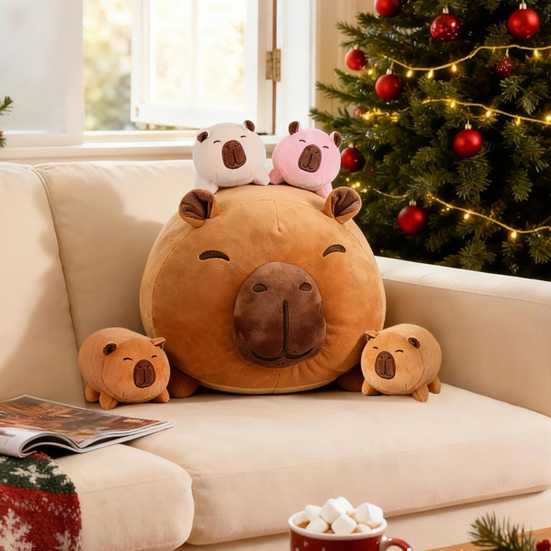 MMguai Capybara Plush Cute Capybara Stuffed Animals with 4 Baby Plushies in Her Tummy, Soft Capibaras Peluches Pillow Gift for Kids Boy Girl, Brithday Christmas Decor - Image 2