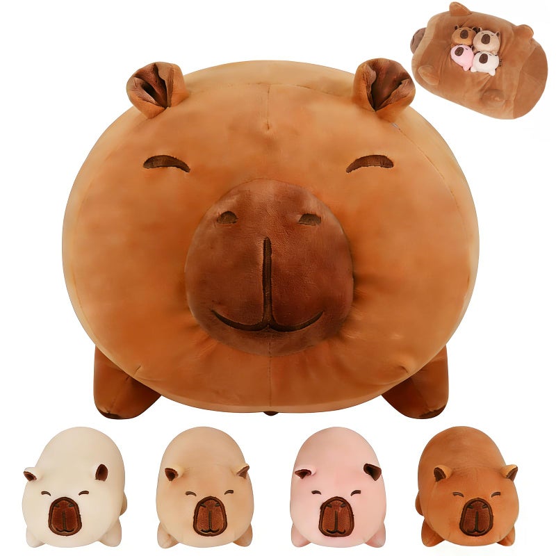 MMguai Capybara Plush Cute Capybara Stuffed Animals with 4 Baby Plushies in Her Tummy, Soft Capibaras Peluches Pillow Gift for Kids Boy Girl, Brithday Christmas Decor - Image 1