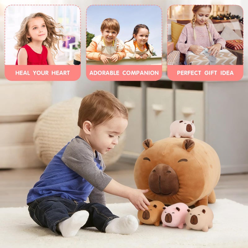 MMguai Capybara Plush Cute Capybara Stuffed Animals with 4 Baby Plushies in Her Tummy, Soft Capibaras Peluches Pillow Gift for Kids Boy Girl, Brithday Christmas Decor - Image 5