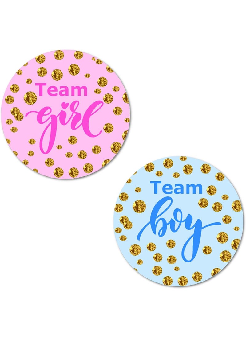 RokAPary 40 Team Girl Team Boy Golden Background Gender Reveal Stickers 2 Inch Big Round Glossy Labels Pink and Blue Decals Great for Baby Shower Party Favors Tags Games and Supplies Made in USA  - Image 1