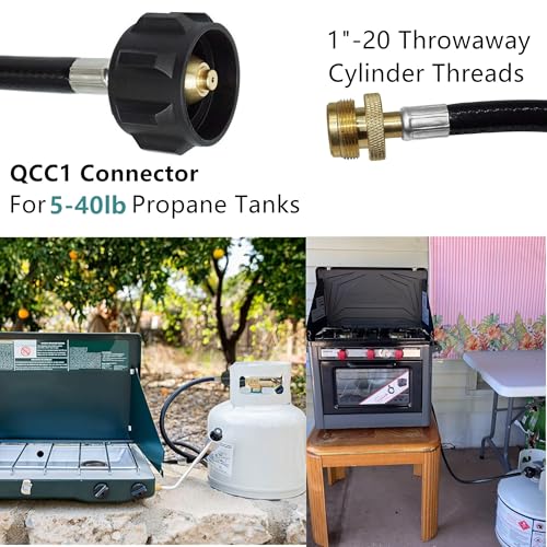 DozyAnt 4 Feet Propane Adapter Hose 1 lb to 20 lb Converter Replacement for QCC1/Type1 Tank Connects 1 LB Bulk Portable Appliance to 20 lb Propane Tank - Certified - Image 3