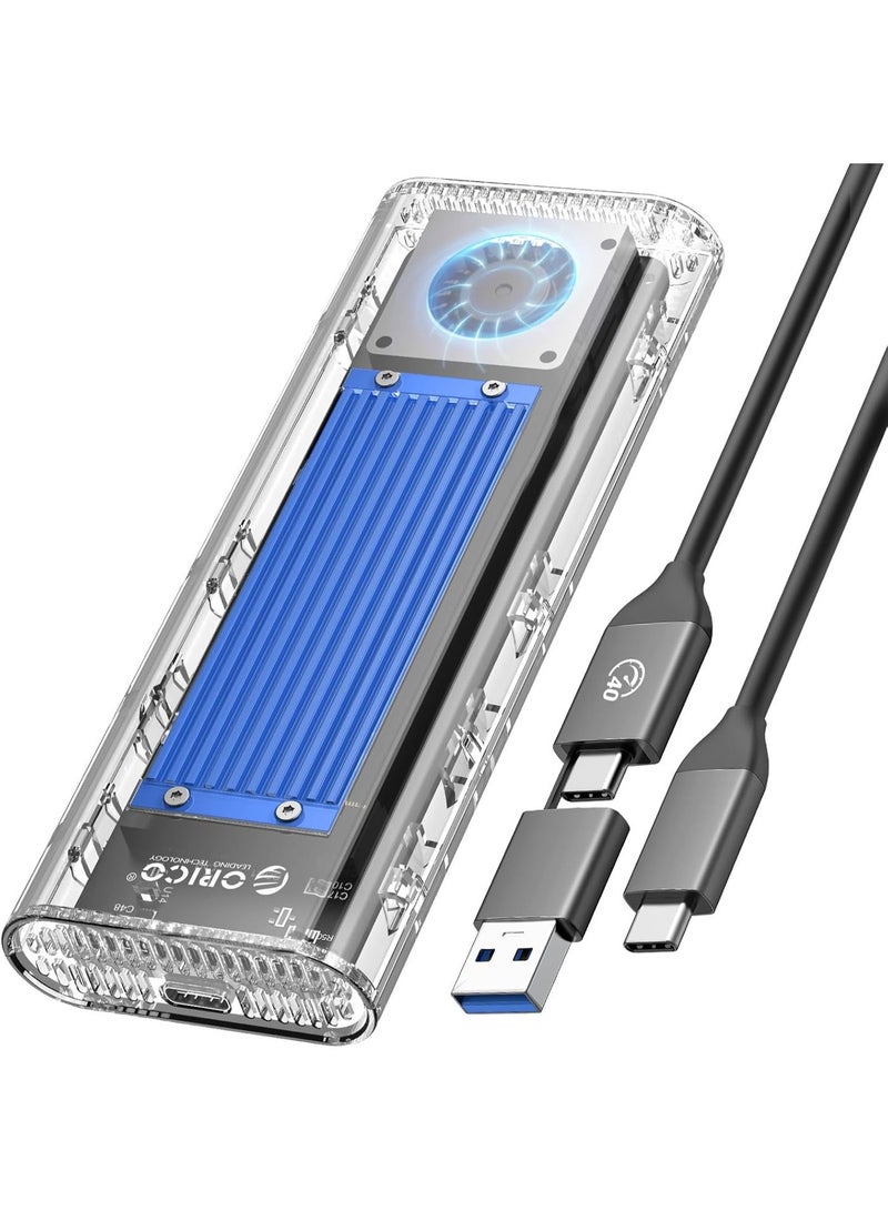 ORICO 40Gbps M.2 NVMe SSD Enclosure with Built-in Cooling Fan, Upgraded Transparent External Hard Drive Enclosure, Support 2230 2242 2260 2280(only M Key), Compatible with USB4/3.2/3.1/3.0/2.0-BL - Image 1