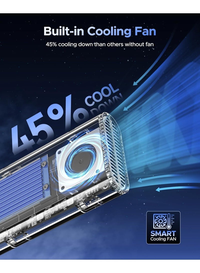 ORICO 40Gbps M.2 NVMe SSD Enclosure with Built-in Cooling Fan, Upgraded Transparent External Hard Drive Enclosure, Support 2230 2242 2260 2280(only M Key), Compatible with USB4/3.2/3.1/3.0/2.0-BL - Image 3