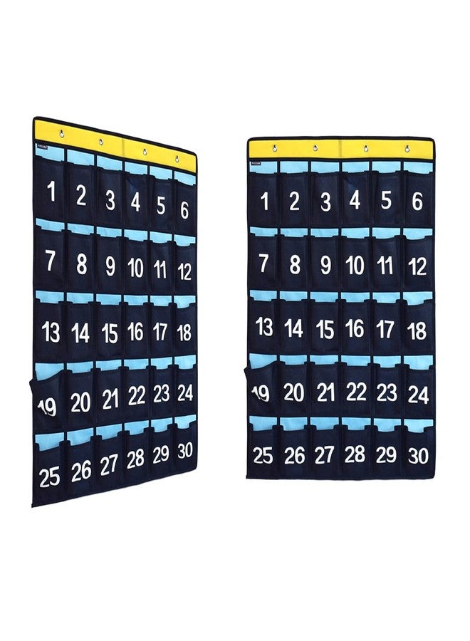 ANZORG 2 Pack Numbered Classroom Phone Organizer Calculator Holder Storage Over Door Hanging School Pocket Chart with 30 Pockets (Blue) - Image 1