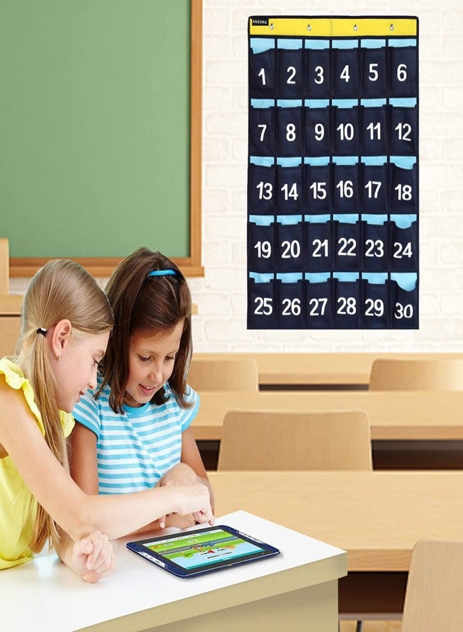 ANZORG 2 Pack Numbered Classroom Phone Organizer Calculator Holder Storage Over Door Hanging School Pocket Chart with 30 Pockets (Blue) - Image 2