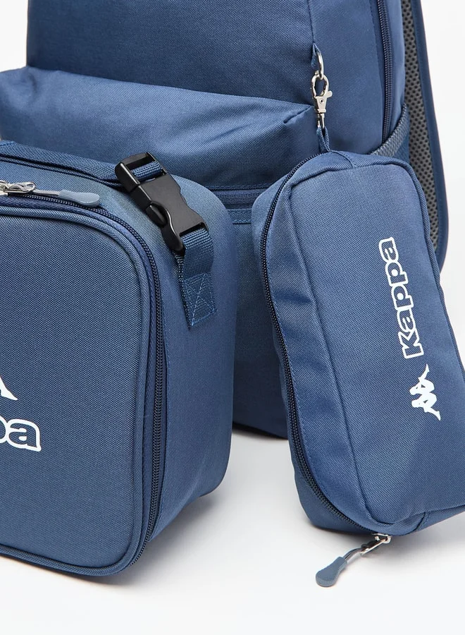Kappa Logo Print Backpack with Lunch Bag and Pencil Case