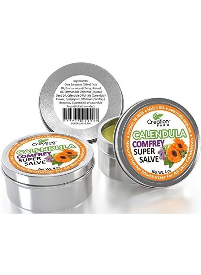 creation farm Super Salve Calendula Herb Balm - 4 Oz Salve Tin - Consuelda Hierbas - Pomada - Image 2