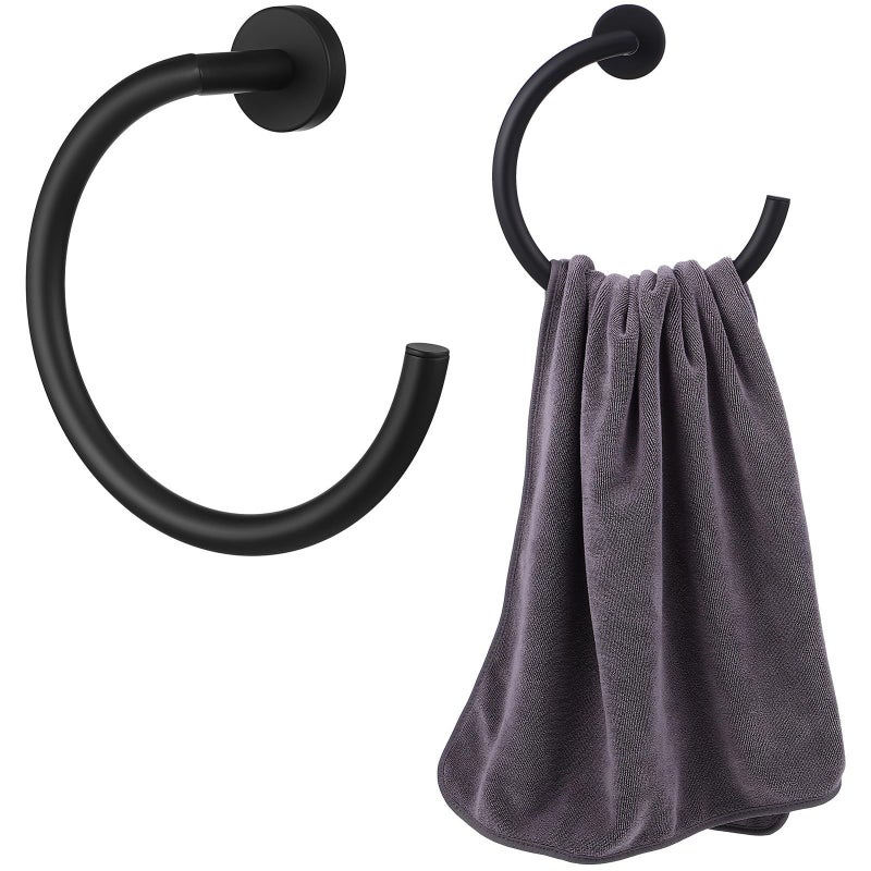 Stainless Steel Black Wall Mounted Semi Circle Bathroom Towel Ring Holder - Image 2