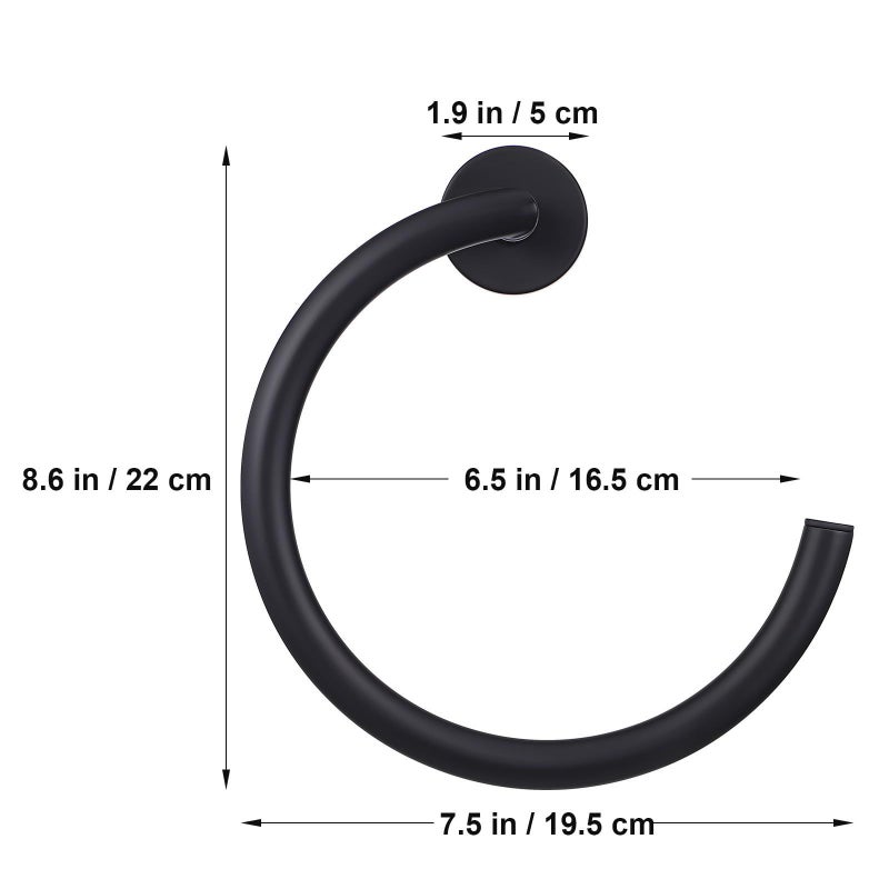 Stainless Steel Black Wall Mounted Semi Circle Bathroom Towel Ring Holder - Image 3