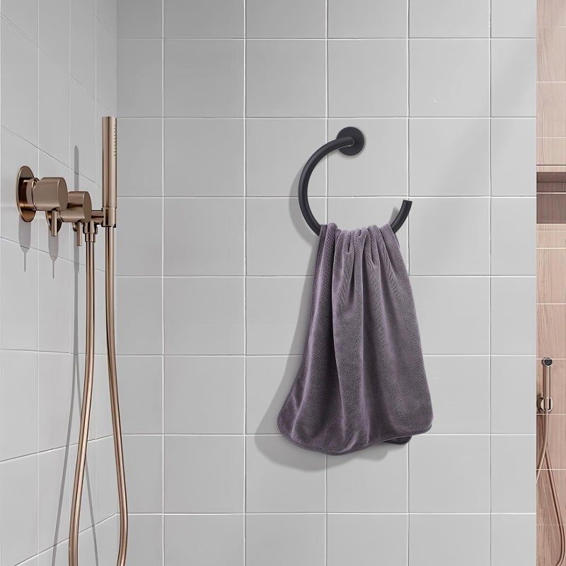 Stainless Steel Black Wall Mounted Semi Circle Bathroom Towel Ring Holder - Image 5