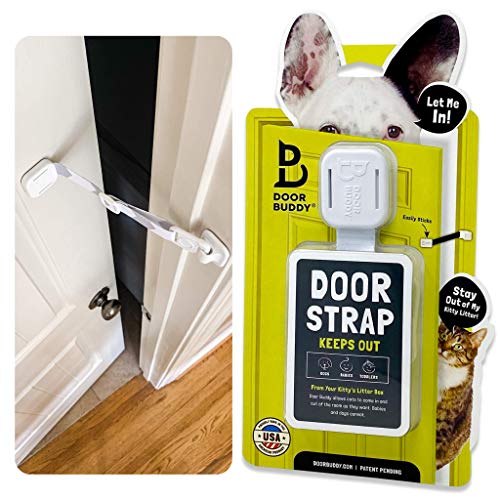 Door Buddy Pet Door Latch for Cats - Grey. Adjustable Cat Door Strap. Dog Proof Litter Box & Feeding Station Without Pet Gate. Most Customizable Cat Door Holder for Interior Door. - Image 1