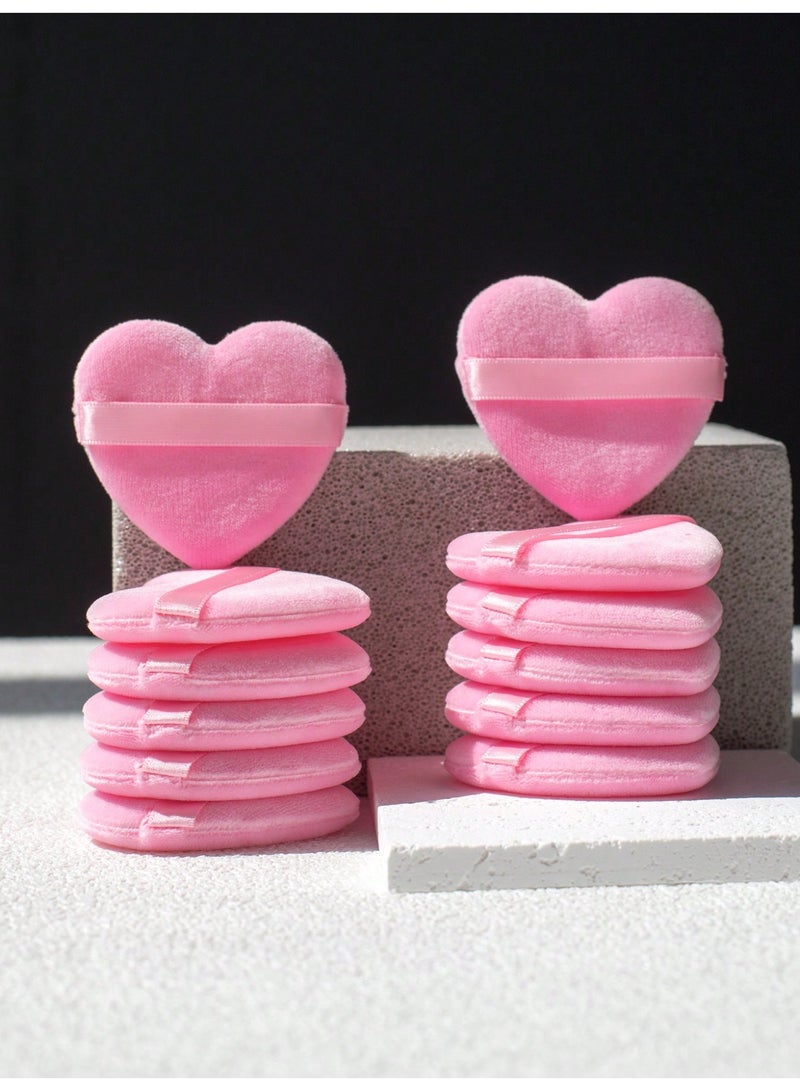 Miamia 12 Pcs Heart-Shaped Velvet Sponges for Face, Eyes and Inner Corners of Eyes, Suitable for All Skin Types Pink - Image 3