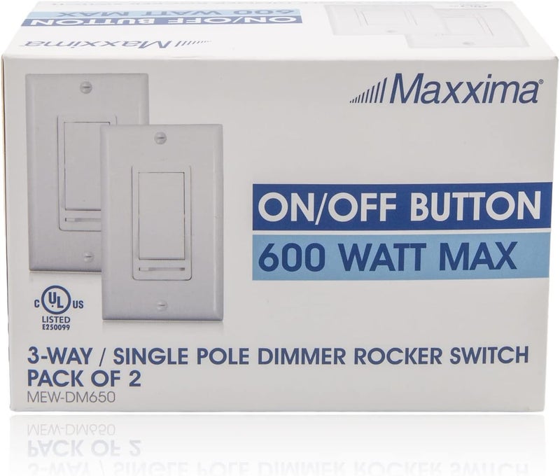 Maxxima LED Dimmer Electrical Light Switch - 3-Way/Single Pole Use, 600 Watt Max, LED and Incandescent Compatible for Dimmable Home Lighting Needs, Wall Plate Cover Included - Almond - Image 4