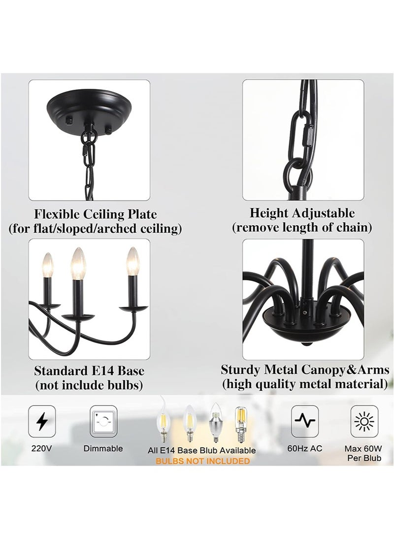 TAPIT Height Adjustable Chandeliers, 6-Light Pendant Light, Farmhouse Hanging Lights for Dining Room, Vintage Ceiling Lights for Living Room Bedroom Hall (Black) - Image 3