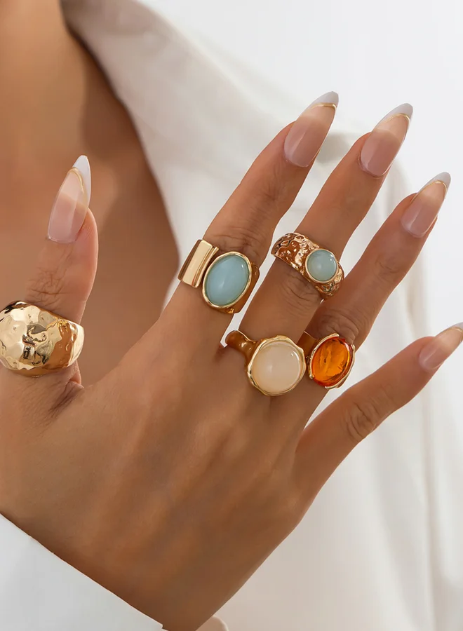 Take Two Take Two Set of 5 - Gold Tone Gemstone Ring