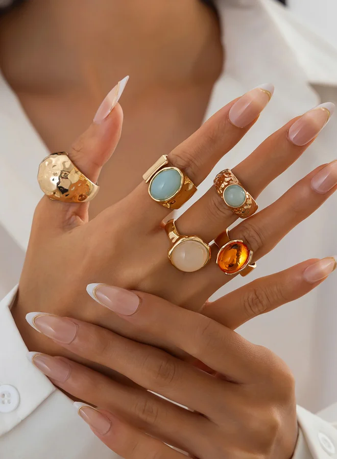 Take Two Take Two Set of 5 - Gold Tone Gemstone Ring