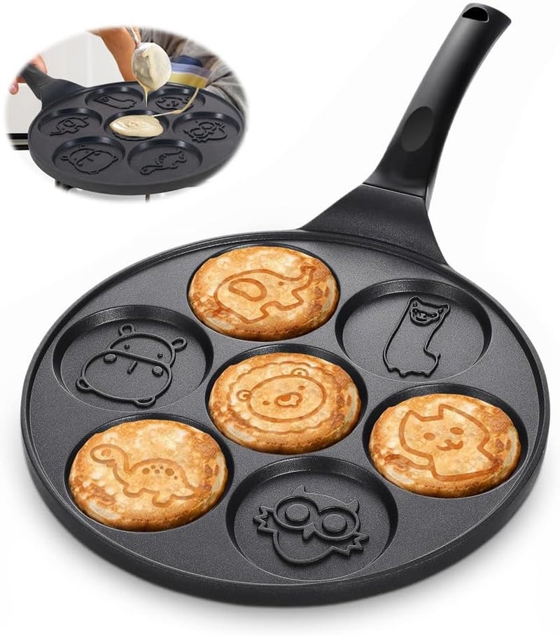 Luckam مقلاة غير لاصقة، صانعة فطائر مع قالب حيوانات بسعة 7 أكواب للأطفال، مقلاة فطائر صغيرة، مقلاة بليني للكعك، بط أسود، 10 بوصة - Image 1