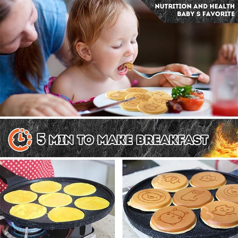 Luckam مقلاة غير لاصقة، صانعة فطائر مع قالب حيوانات بسعة 7 أكواب للأطفال، مقلاة فطائر صغيرة، مقلاة بليني للكعك، بط أسود، 10 بوصة - Image 2
