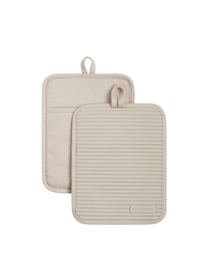 KitchenAid KitchenAid Ribbed Soft Silicone Pot Holder 2-Pack Set, Milkshake Tan, 7"x9"  - Image 1