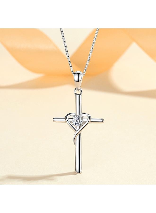 European And American S925 Sterling Silver Cross Frame Pendant Clavicle Chain Niche Retro Personality Jewelry All-match Accessories
