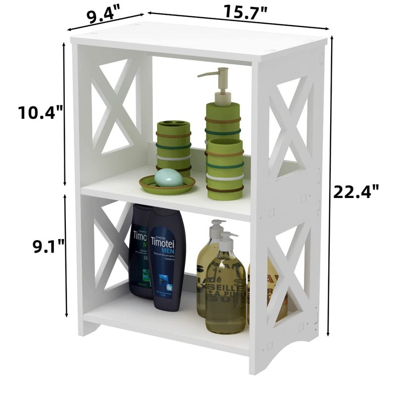 LUCKNOCK Narrow Side Table with Storage, 3-Tier Slim Nightstand for Small Spaces, White Modern End Table, Bedside Table, Bookshelf for Living Room, Bedroom, Bathroom and Office. - Image 2