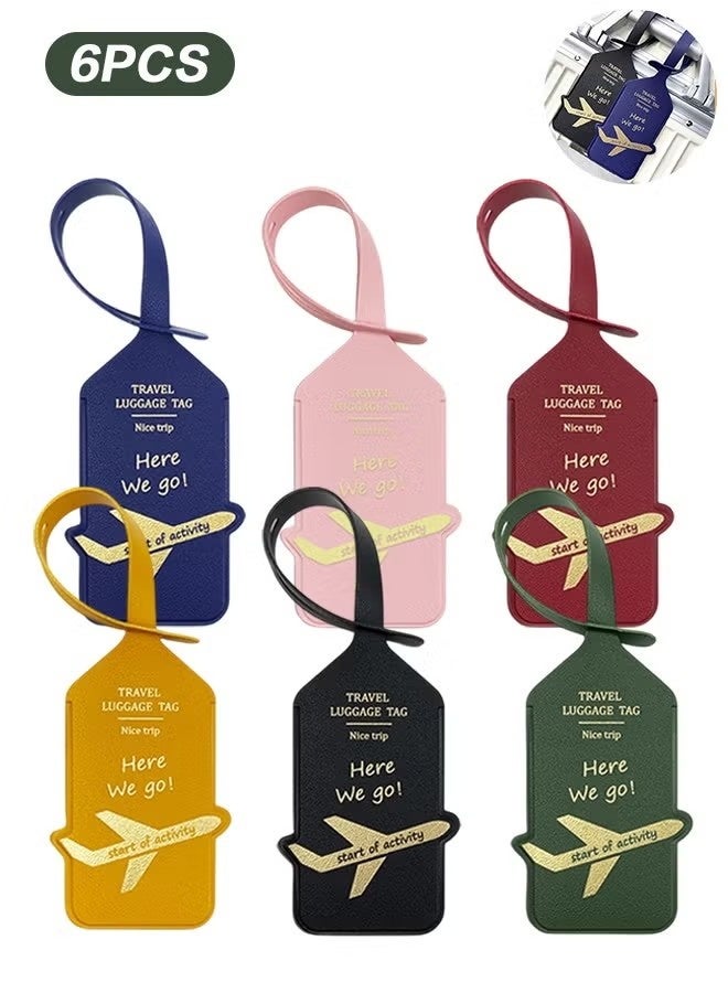 6pcs PU Leather Luggage Tags, Travel Baggage Tag with Adjustable Strap & Privacy Protection Cover Suitcase Tags Bag Tags ID Tags Luggage Address Tags for Women Men - Image 1