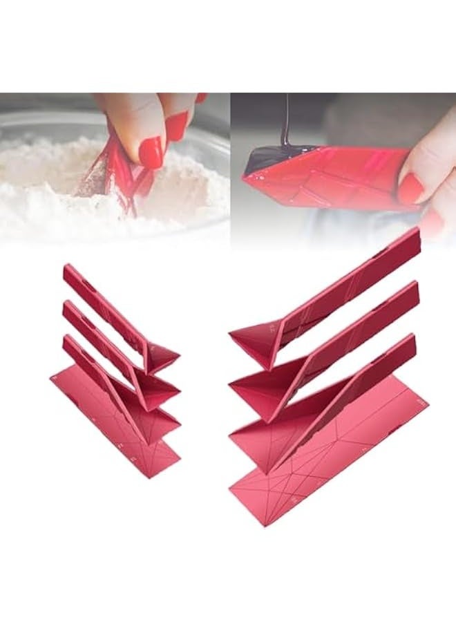 NIBEMINENT Polygons 3-in-1 Flat Measuring Spoon, 2 Spoons with 6 Different Sizes, Polygons Measuring Spoon Flat, Multifunction Folds Flat Kitchen Gadget Utensils Scoop Cook Baking Liquid Ingredients (Red)  - Image 1