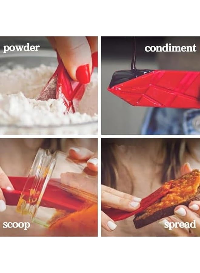 NIBEMINENT Polygons 3-in-1 Flat Measuring Spoon, 2 Spoons with 6 Different Sizes, Polygons Measuring Spoon Flat, Multifunction Folds Flat Kitchen Gadget Utensils Scoop Cook Baking Liquid Ingredients (Red)  - Image 5