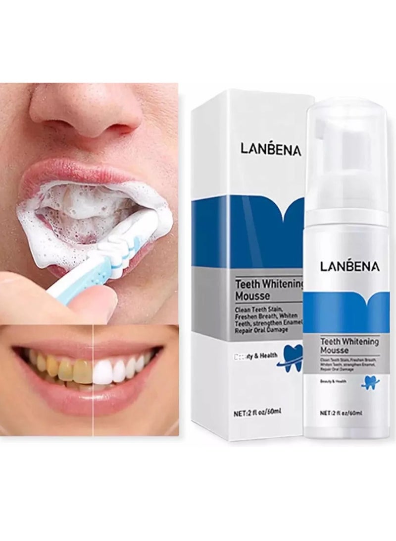 LANBENA Teeth Whitening Toothpaste Tooth-Cleaning Mousse Shining Tooth Whitening Dental Tool Cleaning White Teeth Oral Hygiene Toothpaste Bleaching Remove Stains Mousse 60ml - Image 2