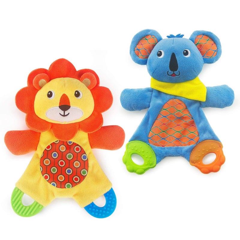teytoy My First Baby Teething Toy 2pcs Soft Crinkle Cloth Baby Toys for Toddler Infants and Kids Perfect for Baby ShowerLion and Koala