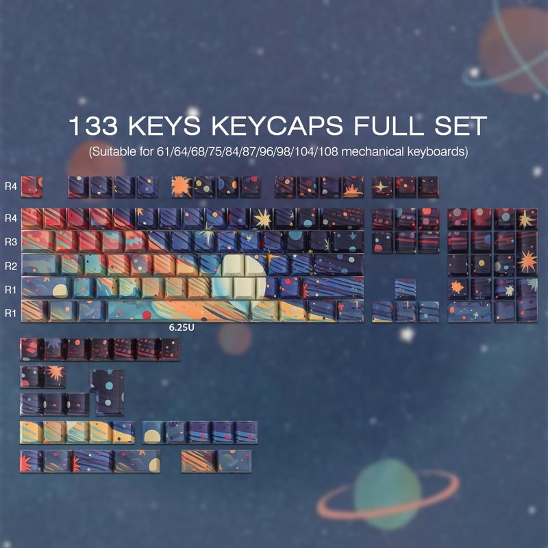 Tsungup Custom Keycaps,131 Keys PBT Starry Sky Side Printed Keycaps,Cherry Profile Key Caps Keyboard Keycap Set for Cherry MX Switches Mechanical Keyboard(Black) - Image 2