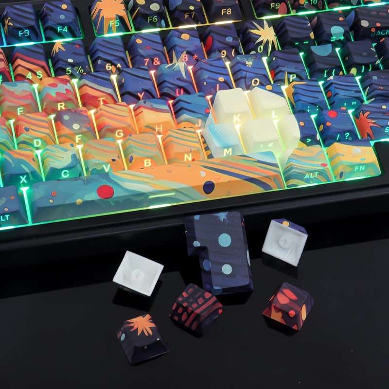Tsungup Custom Keycaps,131 Keys PBT Starry Sky Side Printed Keycaps,Cherry Profile Key Caps Keyboard Keycap Set for Cherry MX Switches Mechanical Keyboard(Black) - Image 4