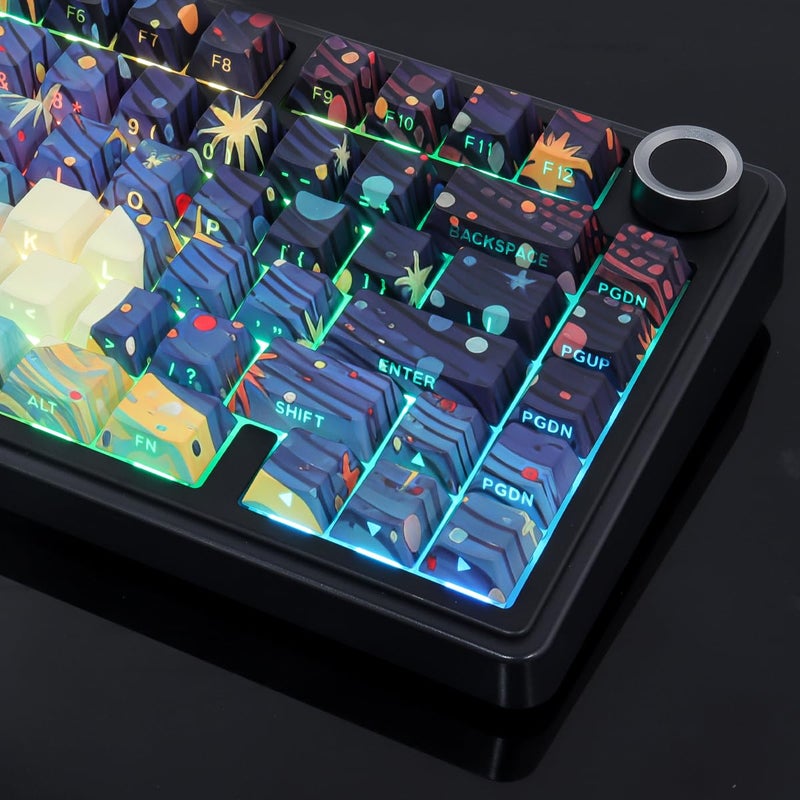Tsungup Custom Keycaps,131 Keys PBT Starry Sky Side Printed Keycaps,Cherry Profile Key Caps Keyboard Keycap Set for Cherry MX Switches Mechanical Keyboard(Black) - Image 5