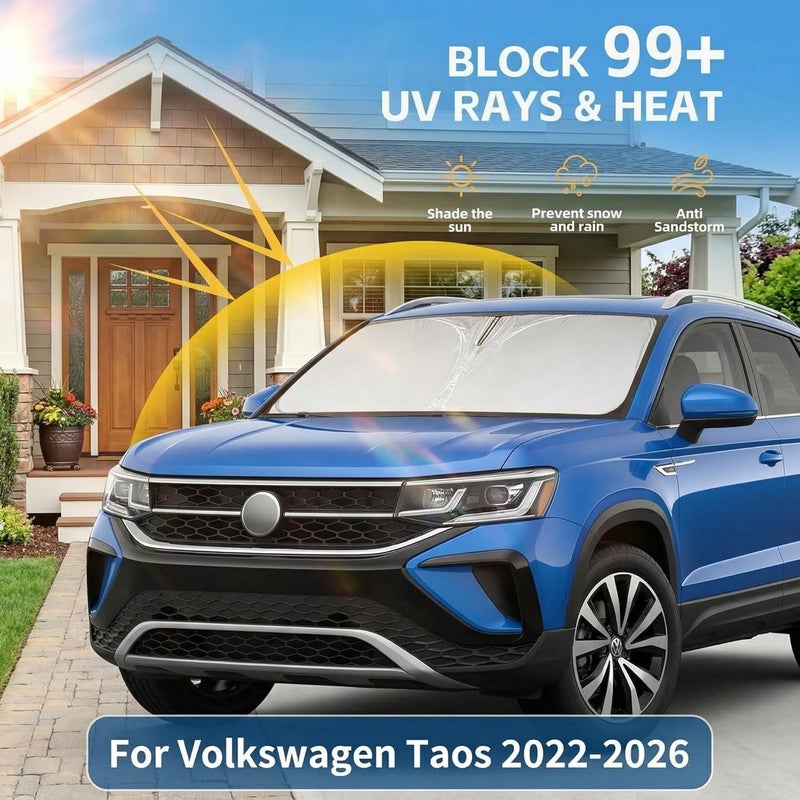 AuyNeas Windshield Sun Shade for Volkswagen Taos 2022-2025 2026 Sunshade Front Window Shade Custom Fit Taos Accessories Sun Visor Foldable Shade Blocks UV Rays Accessories Budget friendly premium quality - Image 2