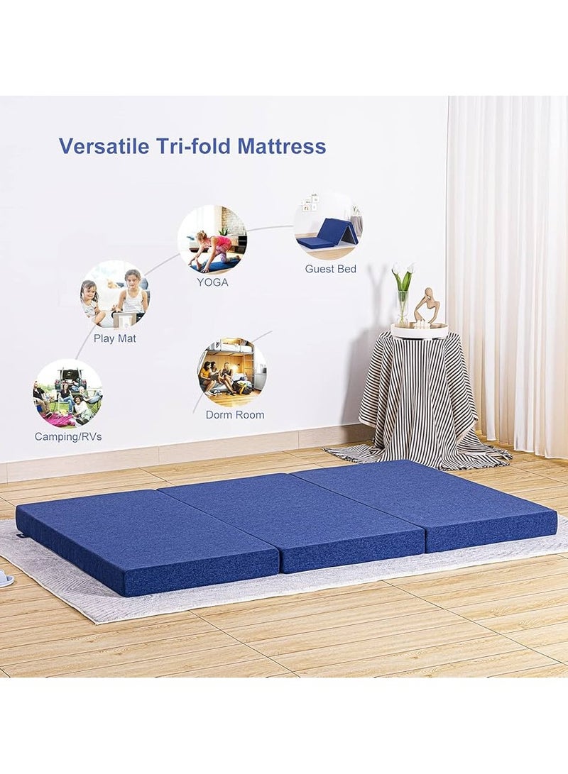 Comfy مرتبة زرقاء قابلة للطي من القطن الساتان الطبي من مجموعة كومفي بريميوم 180 × 90 × 7 سم - Image 4