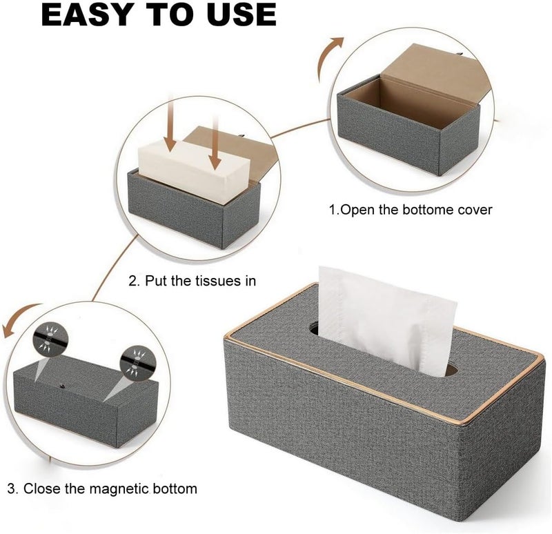 BLYPHOO Tissue Box Cover: Leather Tissue Box Holder for Car Office Home Hotel- Luxurious Napkin Dispenser, Large Durable Facial Dispenser Case for Bathroom, Bedroom, Living Room (Grey) - Image 4