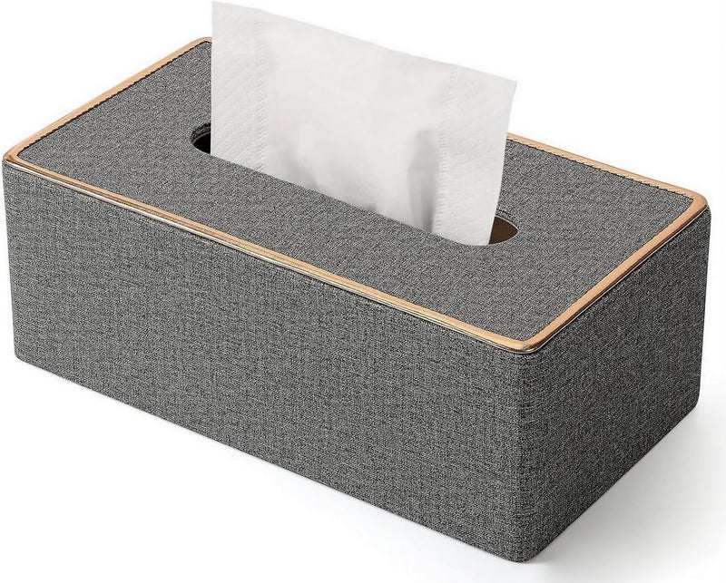 BLYPHOO Tissue Box Cover: Leather Tissue Box Holder for Car Office Home Hotel- Luxurious Napkin Dispenser, Large Durable Facial Dispenser Case for Bathroom, Bedroom, Living Room (Grey) - Image 1