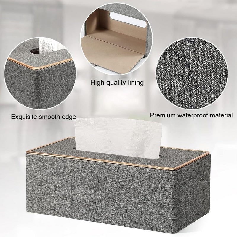 BLYPHOO Tissue Box Cover: Leather Tissue Box Holder for Car Office Home Hotel- Luxurious Napkin Dispenser, Large Durable Facial Dispenser Case for Bathroom, Bedroom, Living Room (Grey) - Image 2