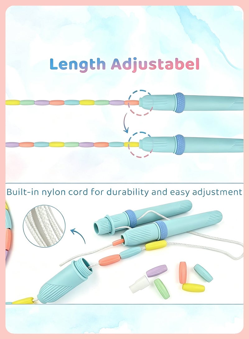 UANIQ 2Pcs Jump Rope, Soft Beaded Tangle Jumping Rope Exercise Heavy, Free Non Slip Handle Skipping Rope for Man, Women, Kids for Gym School Home (Pink & Blue) - Image 4