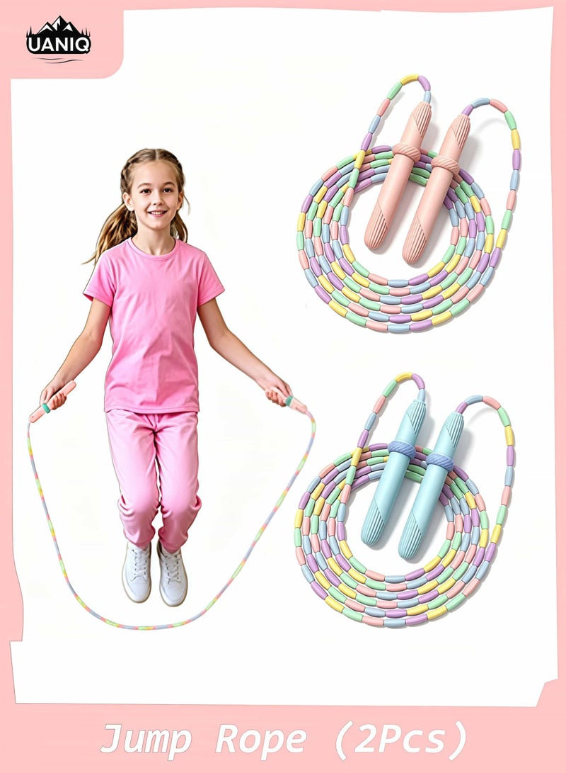 UANIQ 2Pcs Jump Rope, Soft Beaded Tangle Jumping Rope Exercise Heavy, Free Non Slip Handle Skipping Rope for Man, Women, Kids for Gym School Home (Pink & Blue) - Image 1
