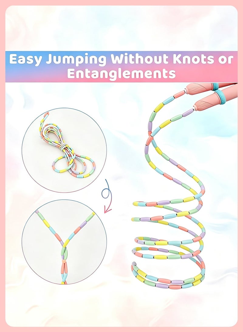 UANIQ 2Pcs Jump Rope, Soft Beaded Tangle Jumping Rope Exercise Heavy, Free Non Slip Handle Skipping Rope for Man, Women, Kids for Gym School Home (Pink & Blue) - Image 5