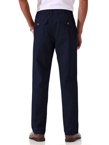 Soojun Men's Cotton Relaxed Fit Full Elastic Waist Twill Pants, Navy, 32W x 32L - Image 4