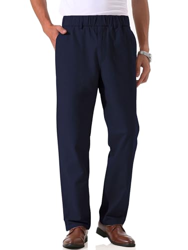 Soojun Men's Cotton Relaxed Fit Full Elastic Waist Twill Pants, Navy, 32W x 32L - Image 3