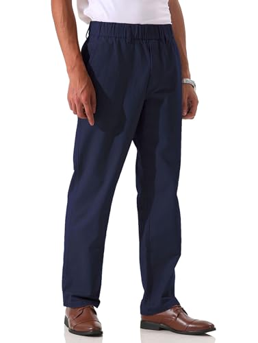 Soojun Men's Cotton Relaxed Fit Full Elastic Waist Twill Pants, Navy, 32W x 32L - Image 2