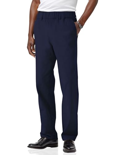 Soojun Men's Cotton Relaxed Fit Full Elastic Waist Twill Pants, Navy, 32W x 32L - Image 1
