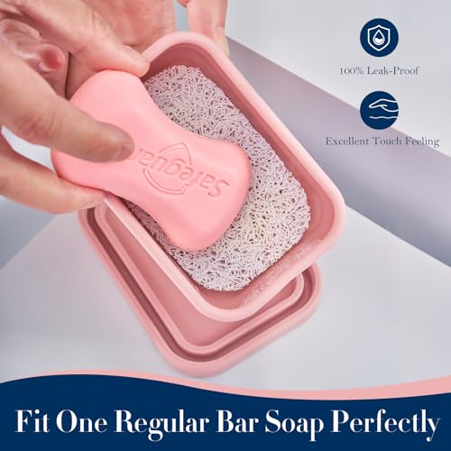 HighHerz Leak Proof Silicone Travel Soap Case with Draining Layer, Travel Size Toiletry, Portable Soap Container for One Regular Bar Soap Perfectly, Shatter-Proof Soap Holder for Bathroom, Gym (Light Pink) - Image 3
